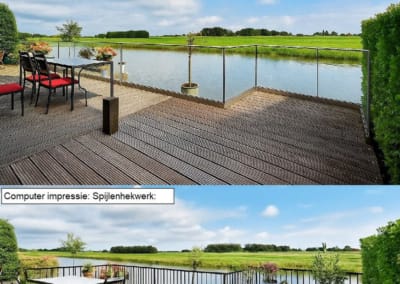Impressie render glazen balustrade of spijlenhekwerk kindvriendelijk veilig hekwerk vanaf foto Funda | Consepto Hekwerk