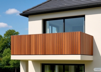 Impressies - houten balkonhekwerk GRAD modulair hout kliksysteem hout+staal | Consepto Hekwerk