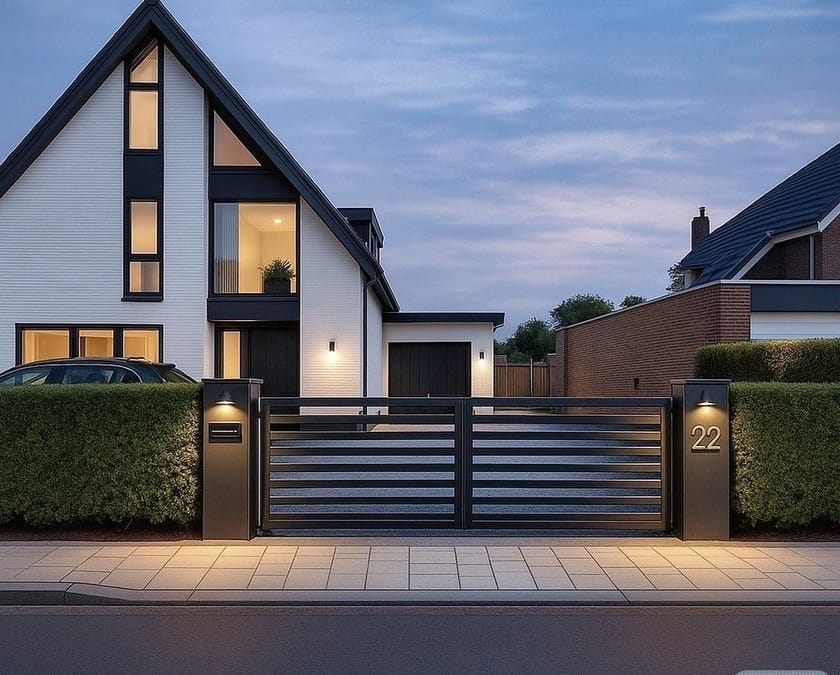 Gratis computer impressie  Een realistische visualisatie van uw nieuwe (prefab) elektrische poort – of hekwerk? Vraag een offerte aan en ontvang, op verzoek, uw gepersonaliseerde impressie.