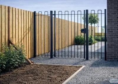 Spijlenhekwerk in Design Rijsburg haaks haakse bogen tuinontwerp PMCL | Consepto Hekwerk