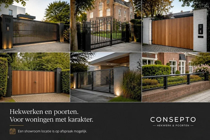 Consepto hekwerken en poorten – showroom impressie Illustratieve showroom impressie van Consepto hekwerken en poorten – showroombezoek op afspraak